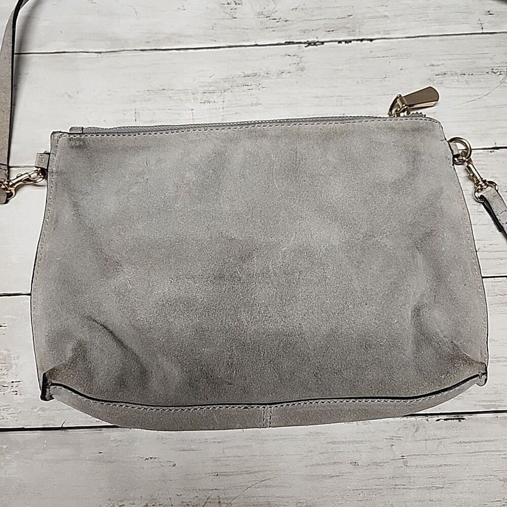 H&M Gray 100% Suede Shell Crossbody Bag Leather  Purse Small Travel - Picture 2 of 14